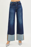 High Rise Ankle Wide Cuffed Jeans