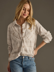 Lt. Tan, Brown & Gray Plaid Button Up