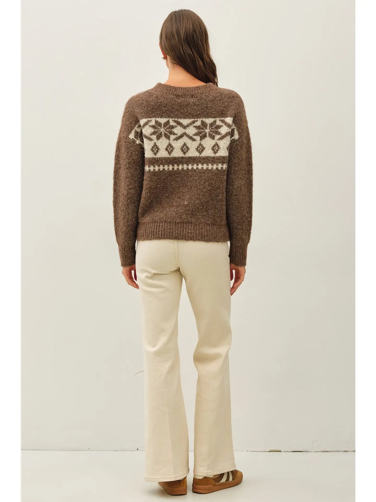Hattie Floral Fair Isle Sweater, brown-back