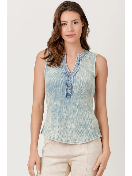 Alex Washed Sleeveless Henley Top Sage