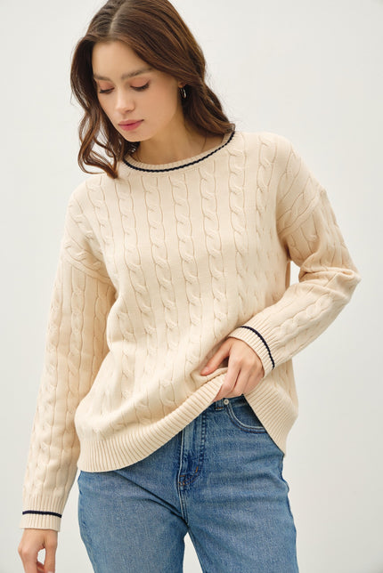 CHUNKY CABLE KNIT SWEATER WITH ACCENT DETAIL natural front