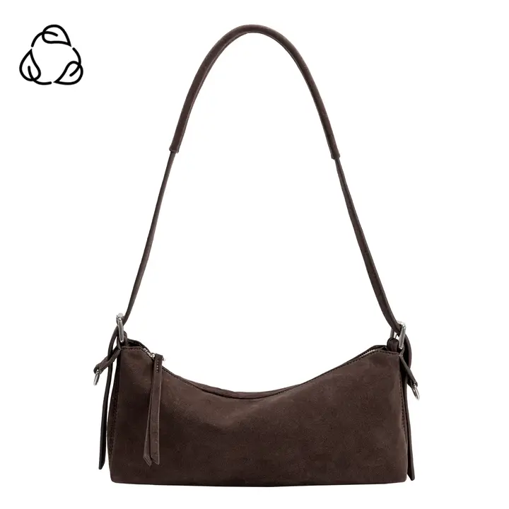 Valeria Recycled Vegan Suede Shoulder Bag, chocolate-front