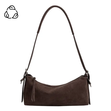 Valeria Recycled Vegan Suede Shoulder Bag, chocolate-front