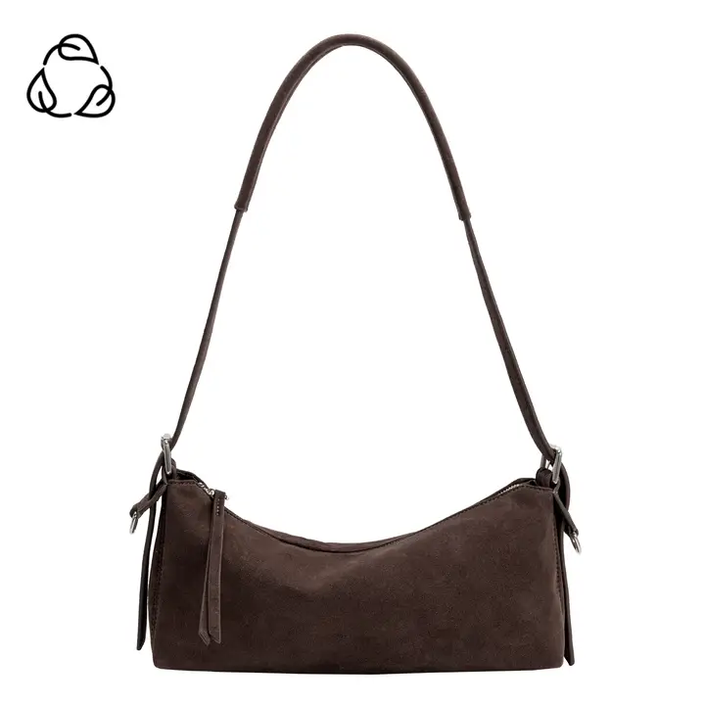 Valeria Recycled Vegan Suede Shoulder Bag, chocolate-front