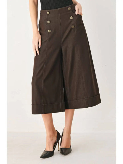 Solid Woven Culotte Pant front brown