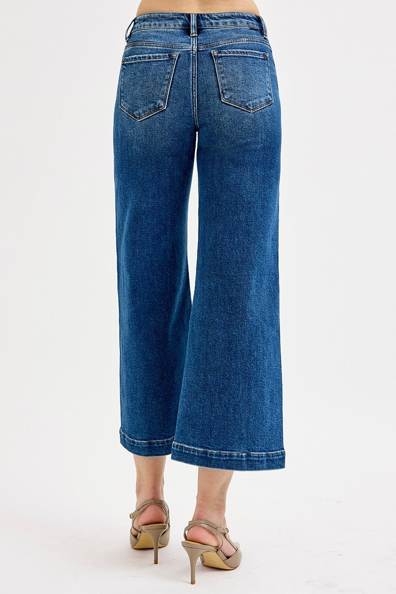 Mid Rise Crop Wide Leg W Patch Pocket Jean