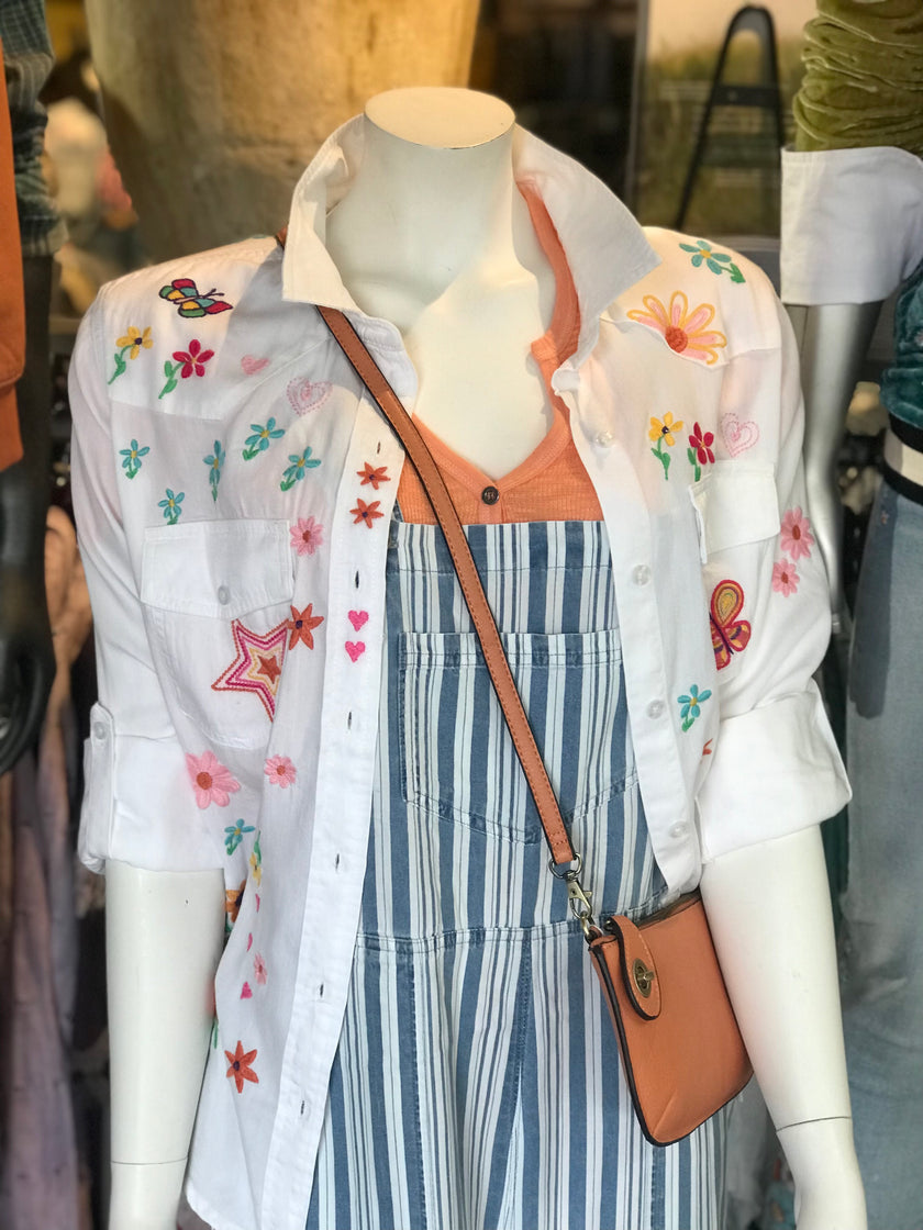 Kelly Sketchbook Star Butterfly & Floral Embroidery - white front styled