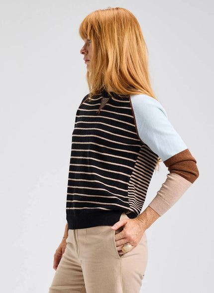 Womens Thin Stripe Sweater W Wide Stripe Sleeve
