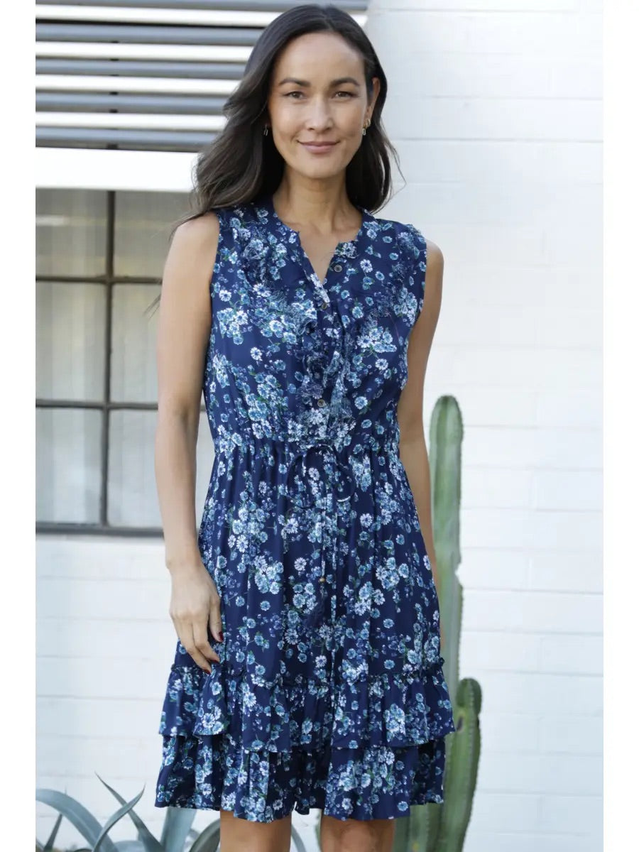 Printed Tank Dress with Ruffles