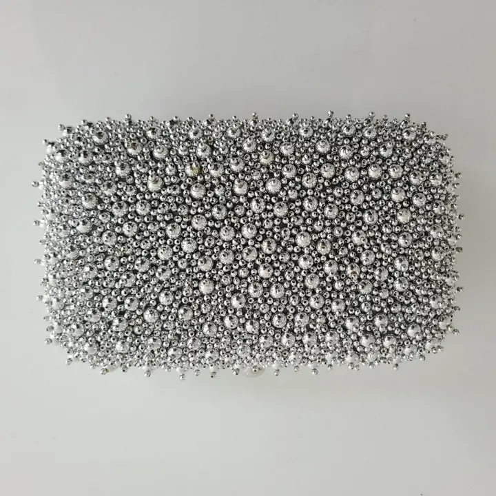 Silver Beaded Box Clutch Bag