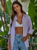 Woven Cotton Polyester Striped Buttondown Shirt lavender front