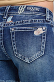 Grace Denim Cactus Floral Embroidered Short