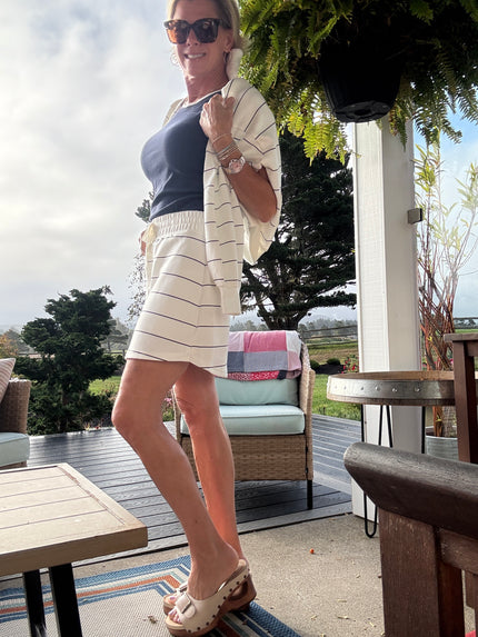 Modal Poly Span Stripe Quarter Zip Mock Neck Pullover cream black left 