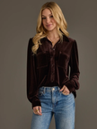 Espresso Brown Velvet Button Up-front