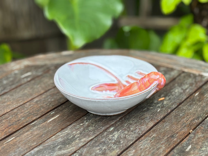 Stoneware Bowl with 3D Lobster, Reactive Glaze side/depth