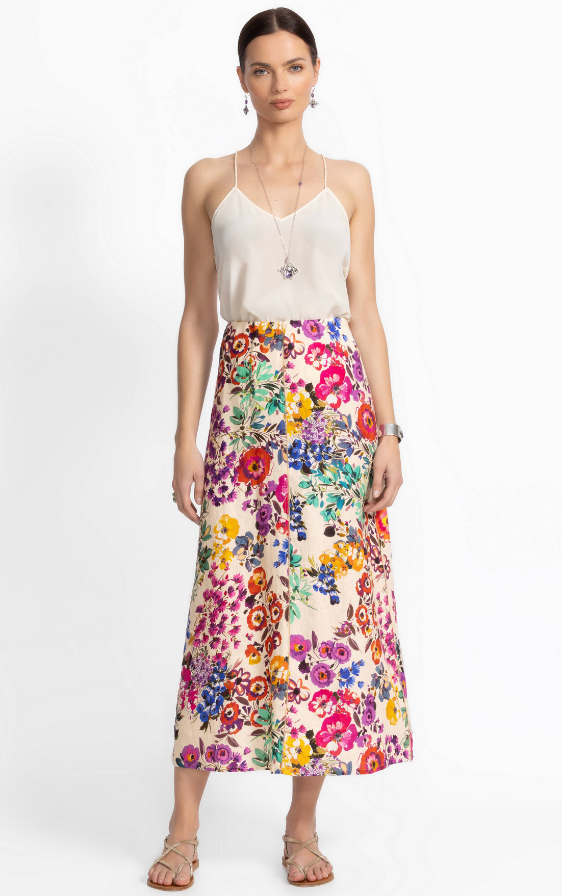 Johnny Was LINEN SEAMED SKIRT front