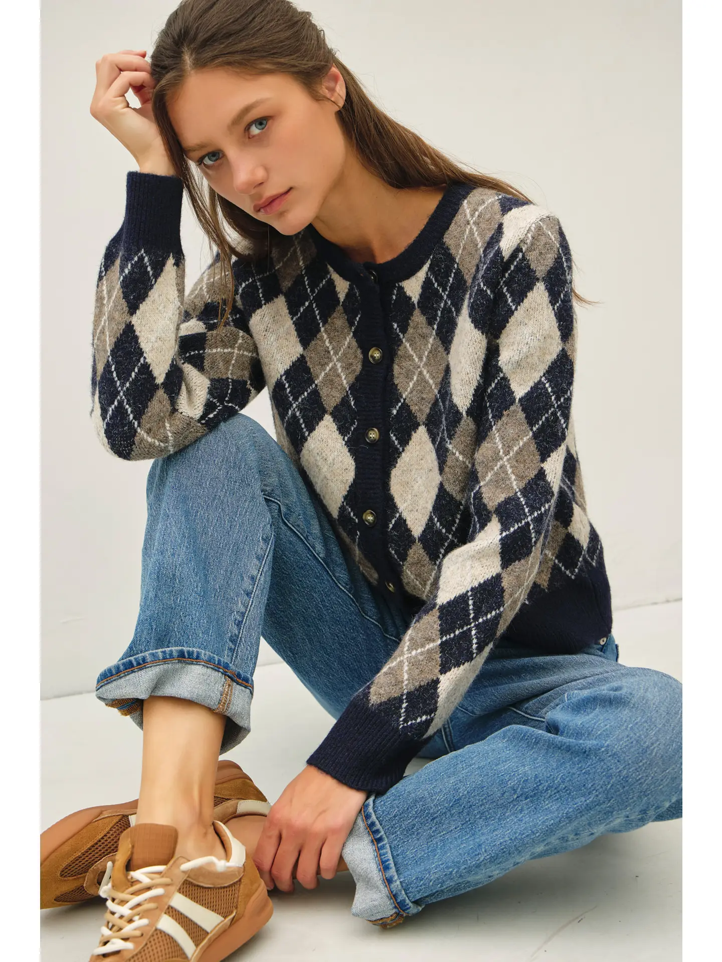 Argyle Pattern Sweater Cardigan
