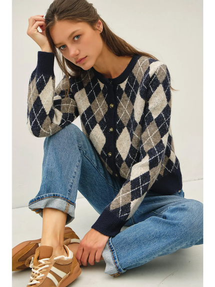 Argyle Pattern Sweater Cardigan