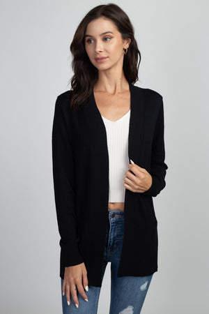Mindy Ribbed Open Cardigan With Pockets black