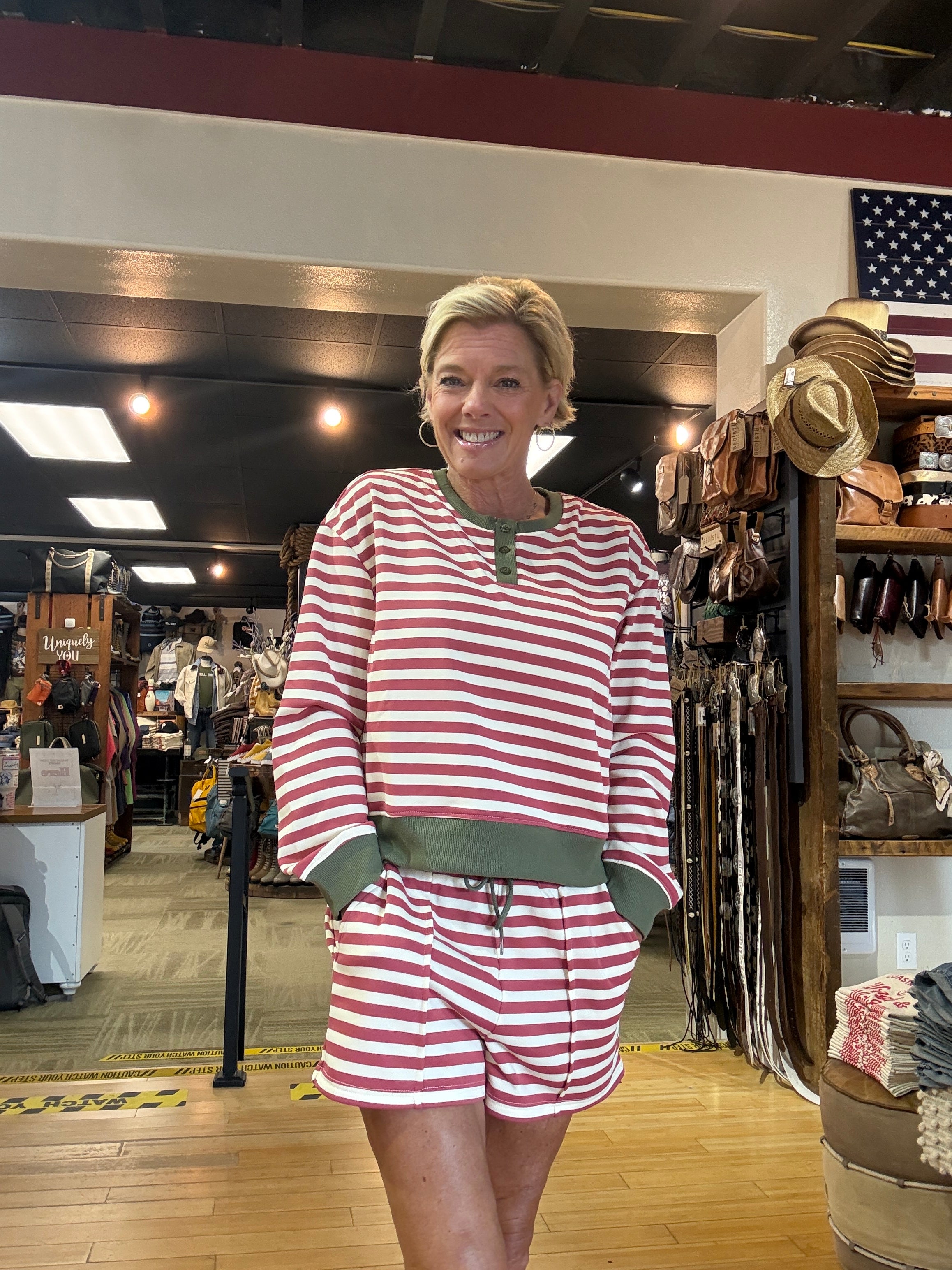Henley LS Contrast Detail Stripe Sweatshirt