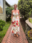 Sandra Watercolor Floral Ruched Maxi, white red-front
