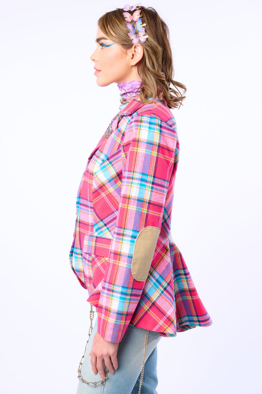 DULCE PLAID BLAZER rose plaid side