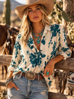 Bel Air Botanical Blouse, cream/teal-front