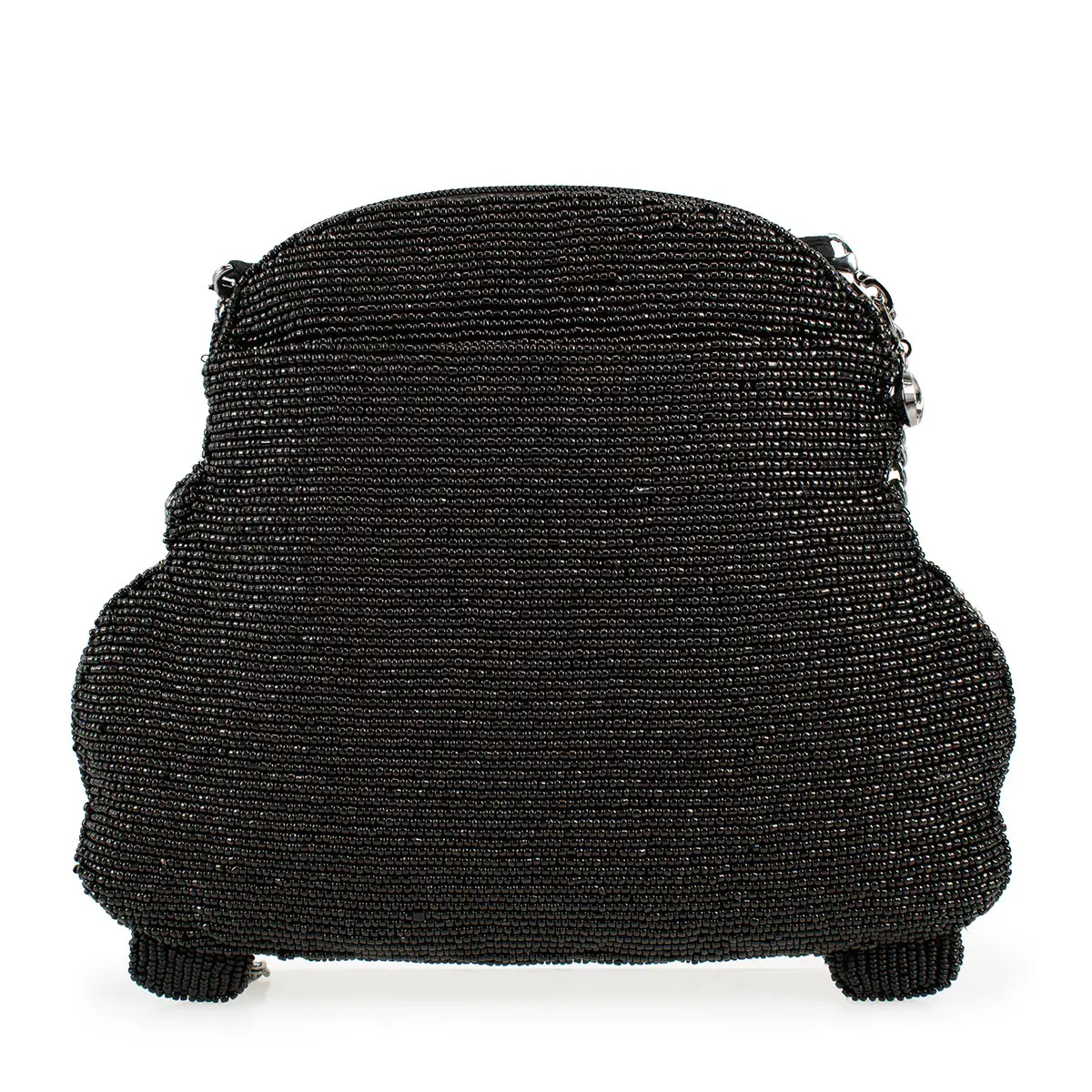 On the Road Black Car White Flower Beaded Crossbody Handbag back