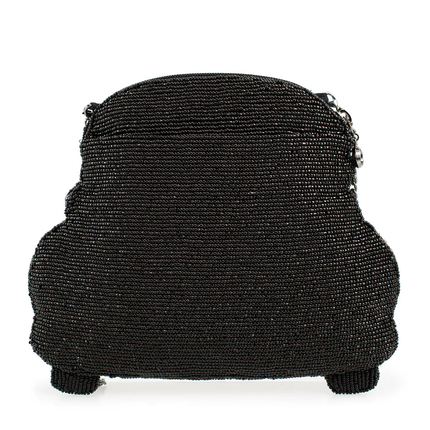 On the Road Black Car White Flower Beaded Crossbody Handbag