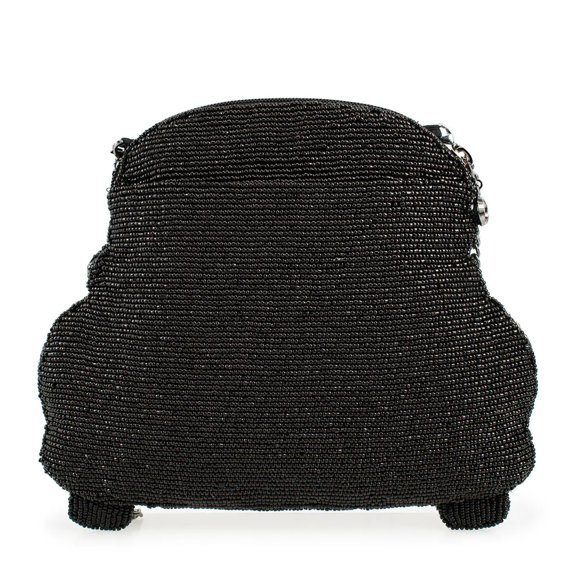 On the Road Black Car White Flower Beaded Crossbody Handbag back