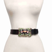 Genuine Leather Belt W. Western-Inspire Floral Buckle on a torso