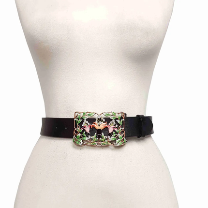 Genuine Leather Belt W. Western-Inspire Floral Buckle on a torso