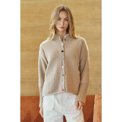 Soft Breeze Contrast Trim Button Cardigan