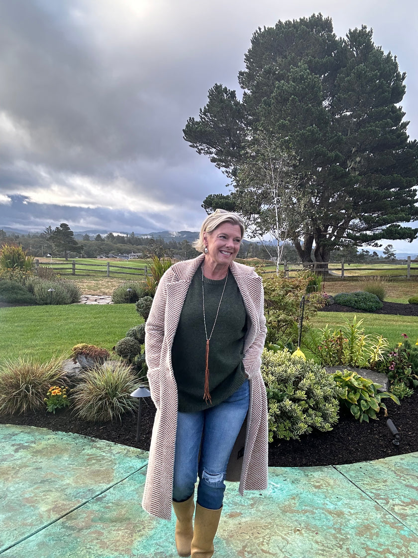 Holly Cozy Cord Mid Length Coat beige front