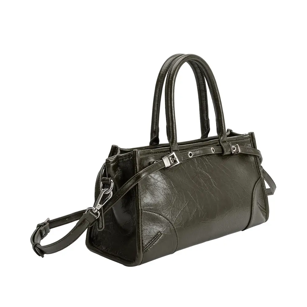 Rhonda Recycled Vegan Top Leather Handle Bag, olive-front