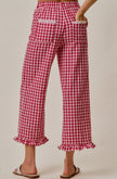 Ruffled Bottom Gingham Lace Trim Pant, Red Check