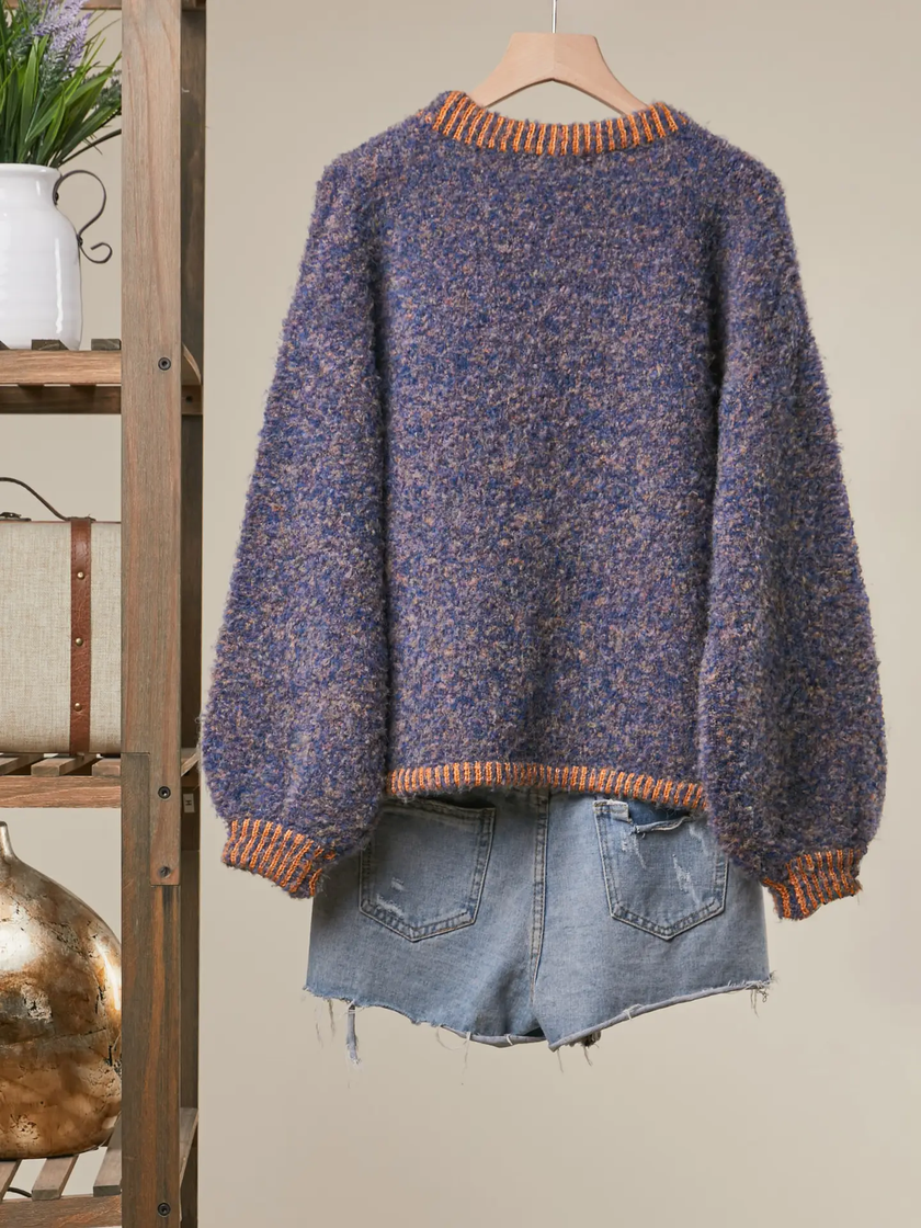 Rodeo Embroidered Fuzzy Knit Cardigan - Blue Multi