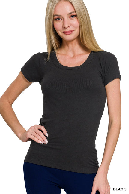 Rae Ribbed Round Neck SS Tee black