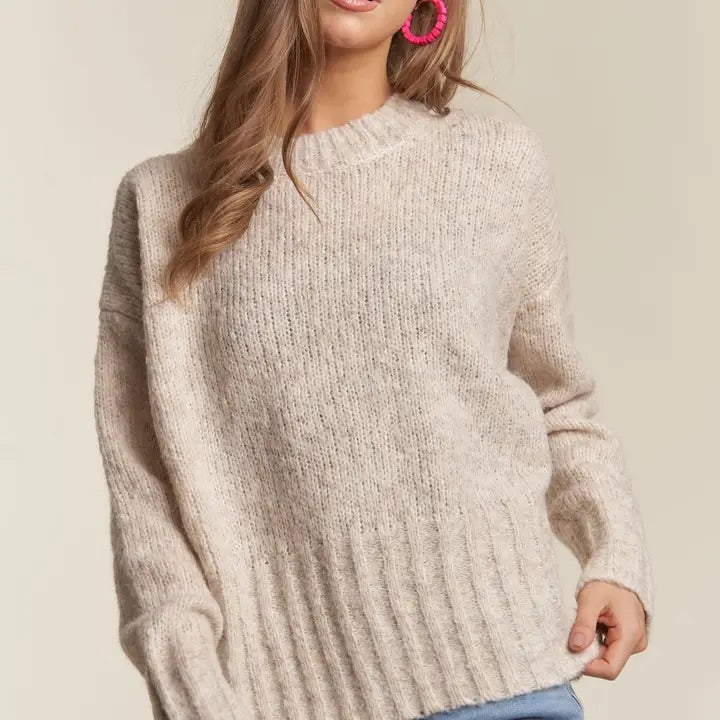 The Natalie Heathered Knit Sweater oatmeal