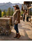 Fashion Poly Suede Jacket w Faux Fur, brown-side