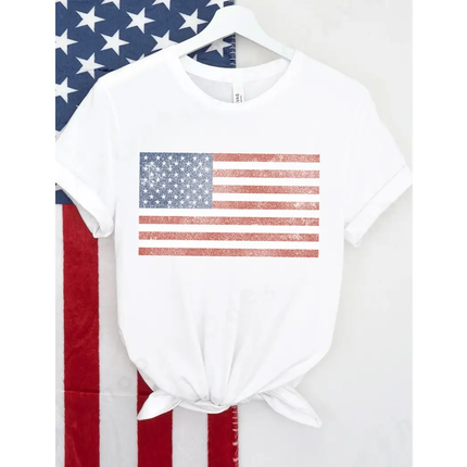Vintage American Flag Washed Graphic Tee, white-front