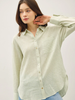  Kari Linen Pinstripe Button up green front
