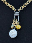 Textured Gold Chain with Lock and Pearl Coin nw 23 59