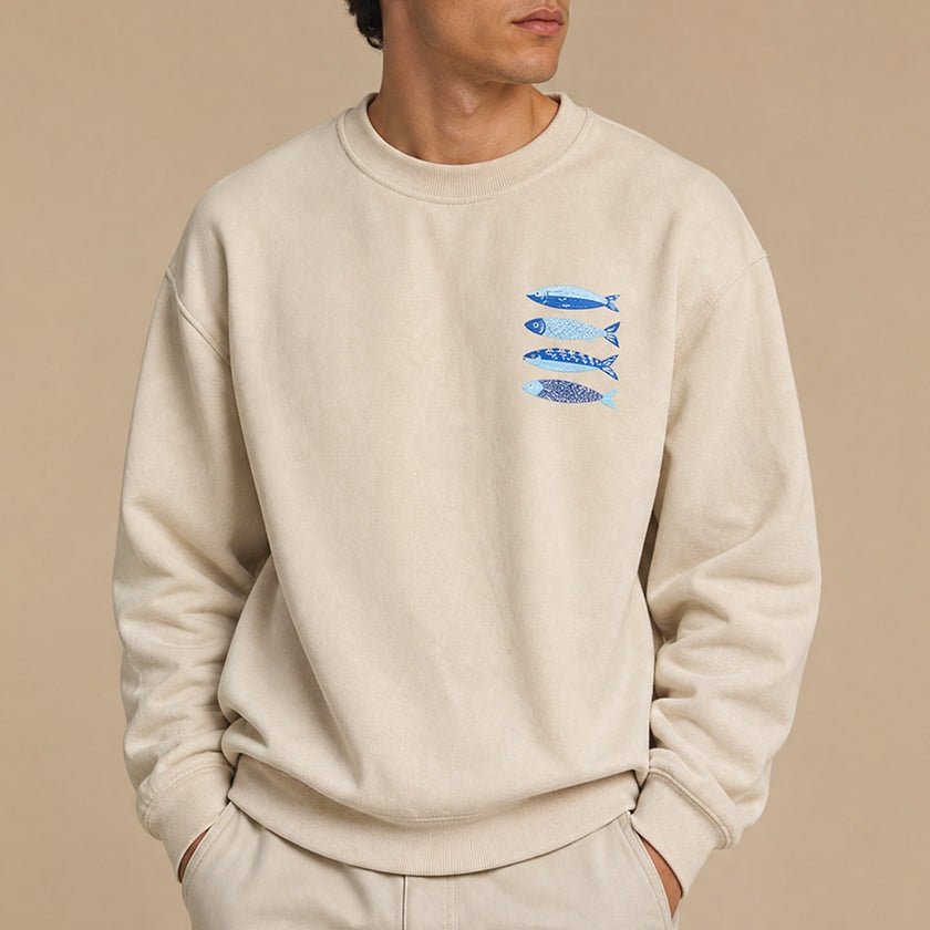 Coastal Four Fish Emb Heavy Sweatshirt, sand- front