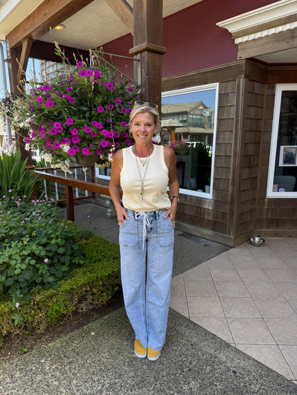 High Rise Drawstring Wide Pant front
