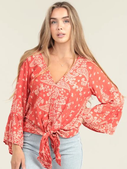 Birdy VNeck LS Top Q A Tie Waist, red-front