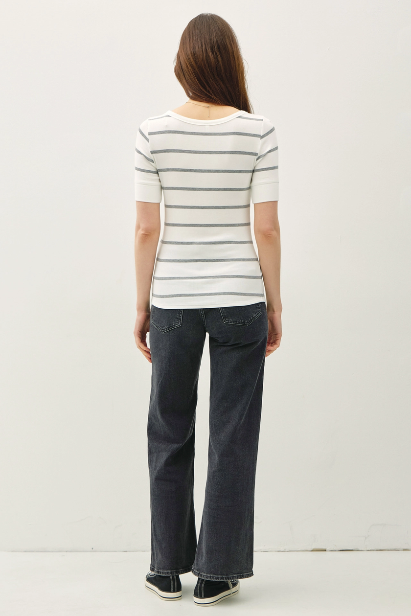 Classic Ribbed Striped Scoop Neck tee heather grey back