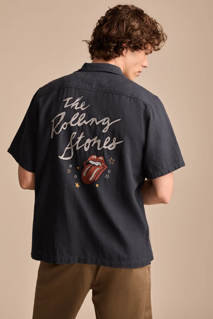 Embroidered Rolling Stones Camp Collar SS Shirt