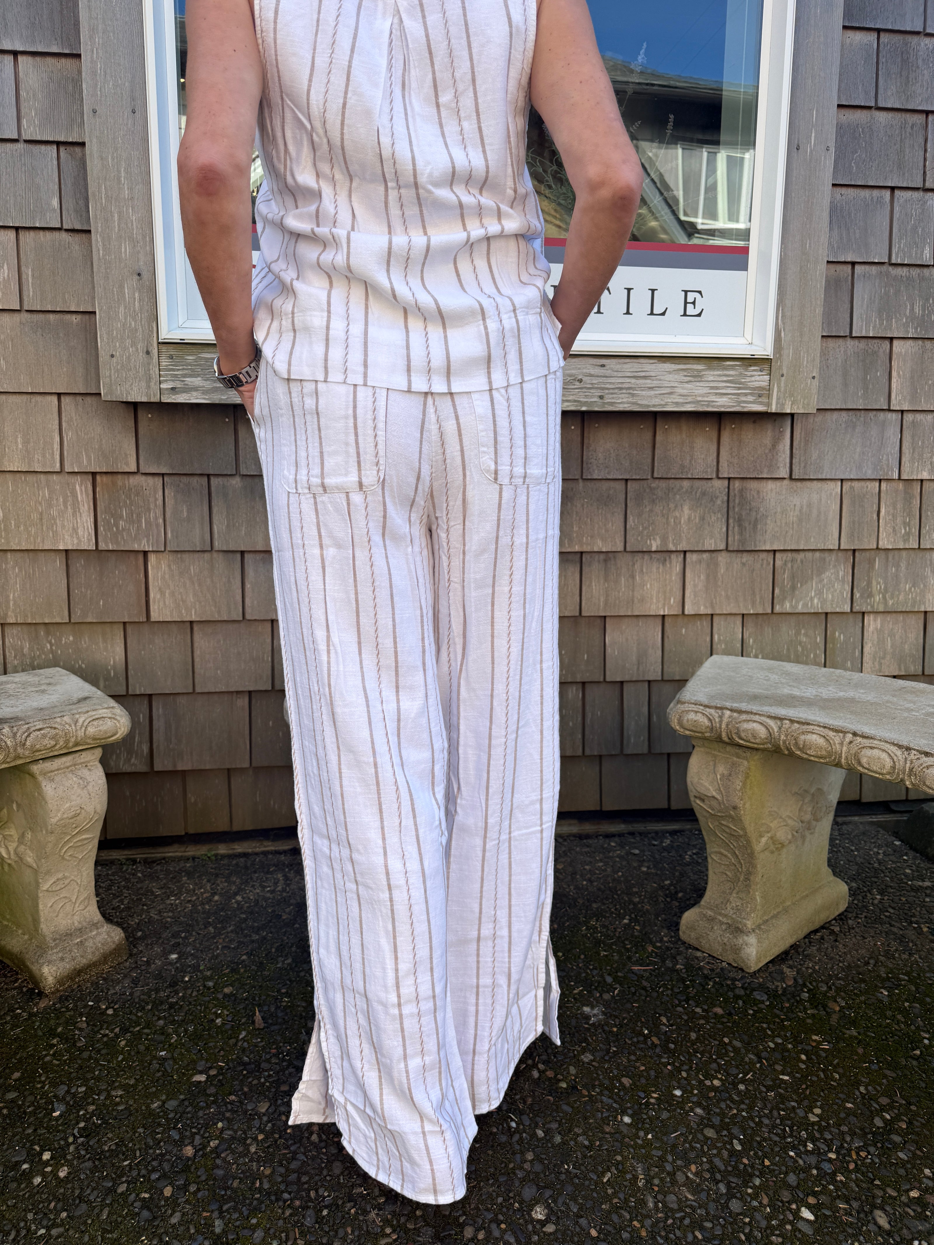 Amorette Women's Pants, ivory taupe stripe-back