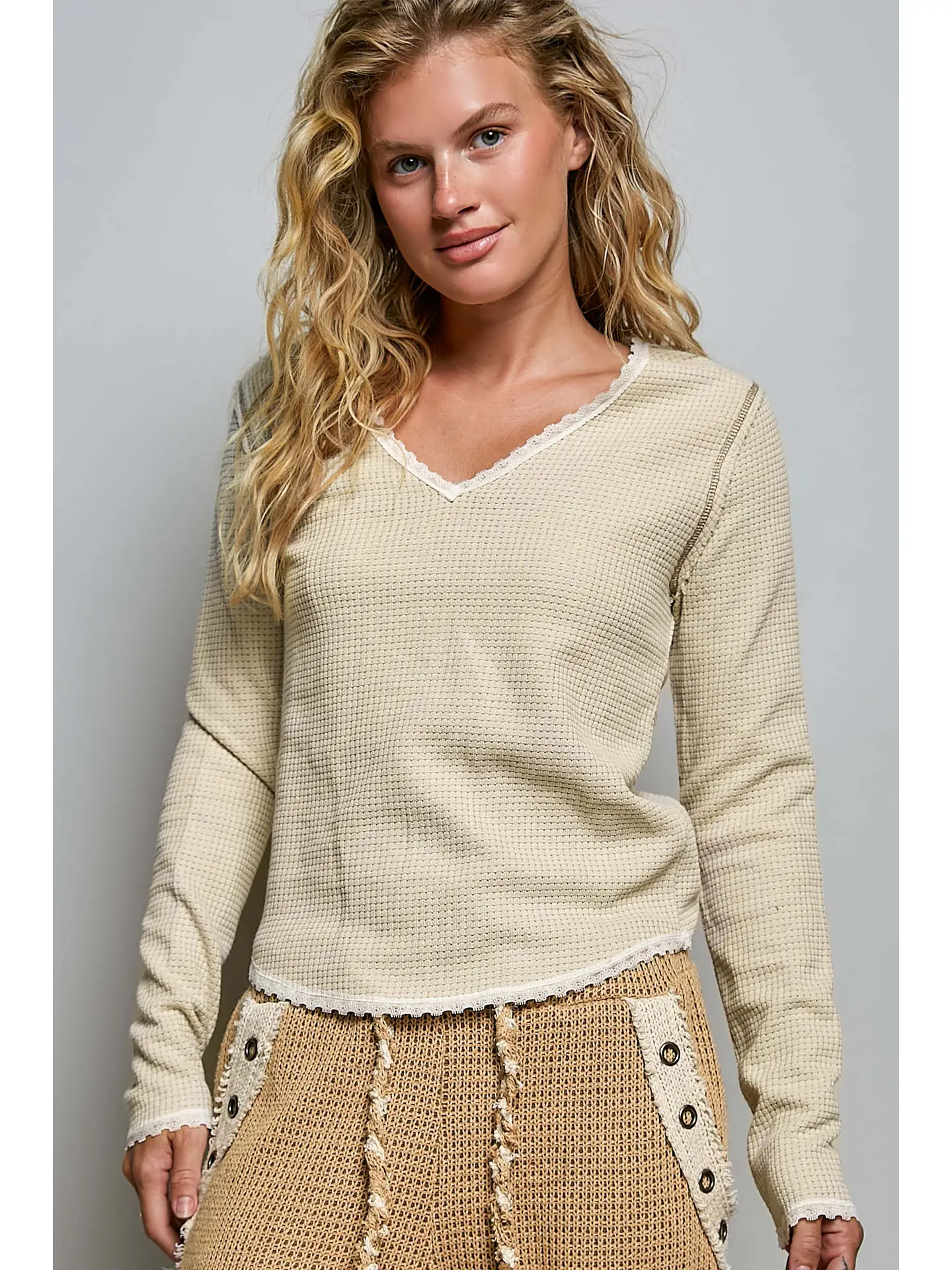Vintage Solid Stitch Overlock Trim Top